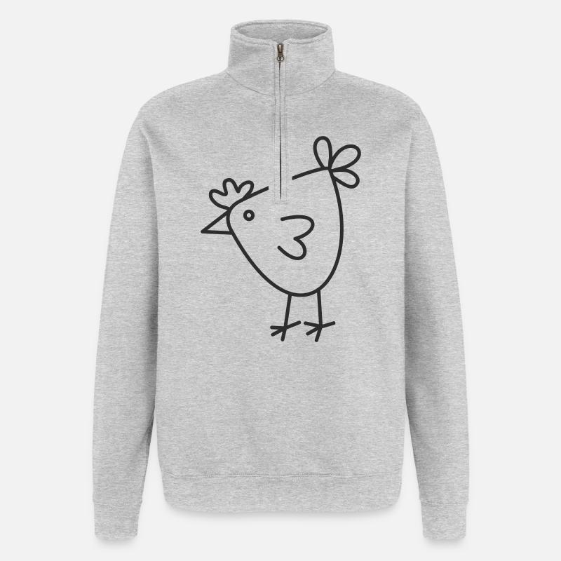 Dessin animé Joyeuse Poule - Sweat à zip 1/4 - gris chiné