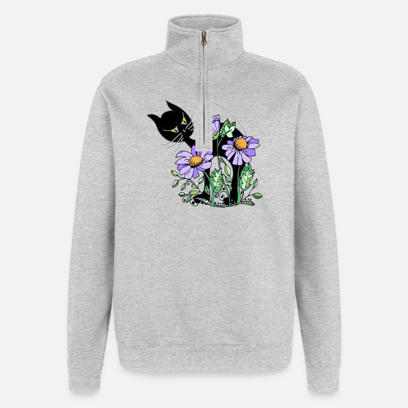 chat - Sweat à zip 1/4 - gris chiné