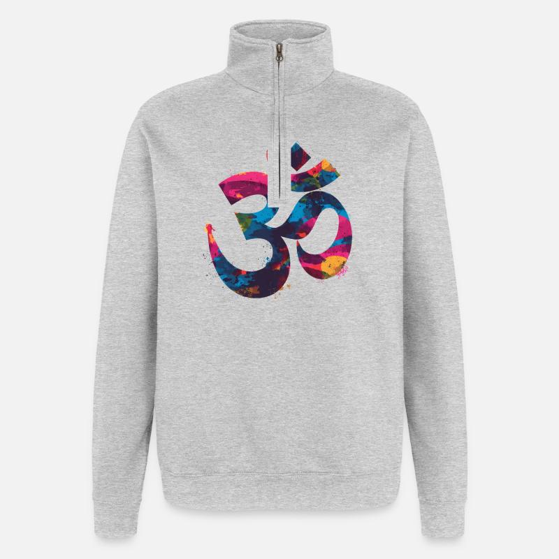 Buntes Om Symbol im Graffiti Style - Quarter-Zip-Sweatshirt - Grau meliert