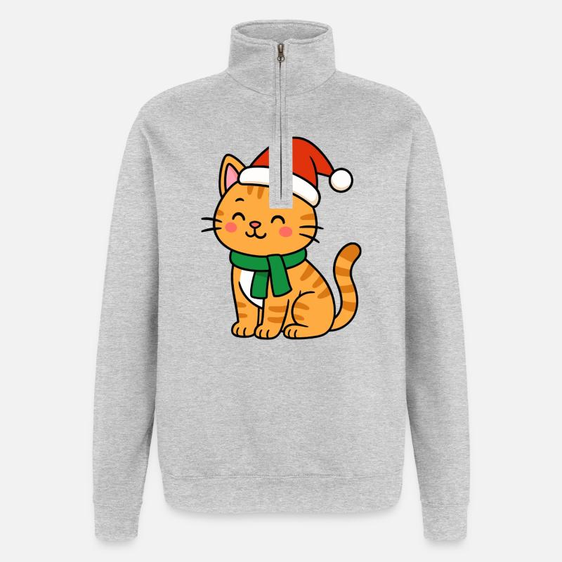 Kawaii Weihnachtskätzchen - Quarter-Zip-Sweatshirt - Grau meliert