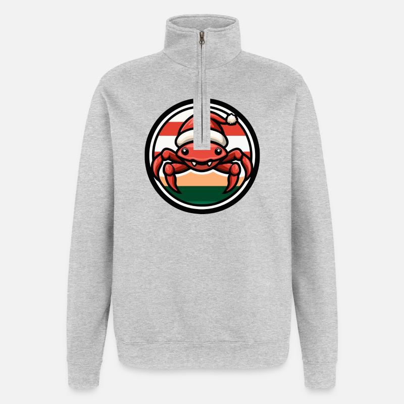 Weihnachtskrabbe im Feststil - Quarter-Zip-Sweatshirt - Grau meliert