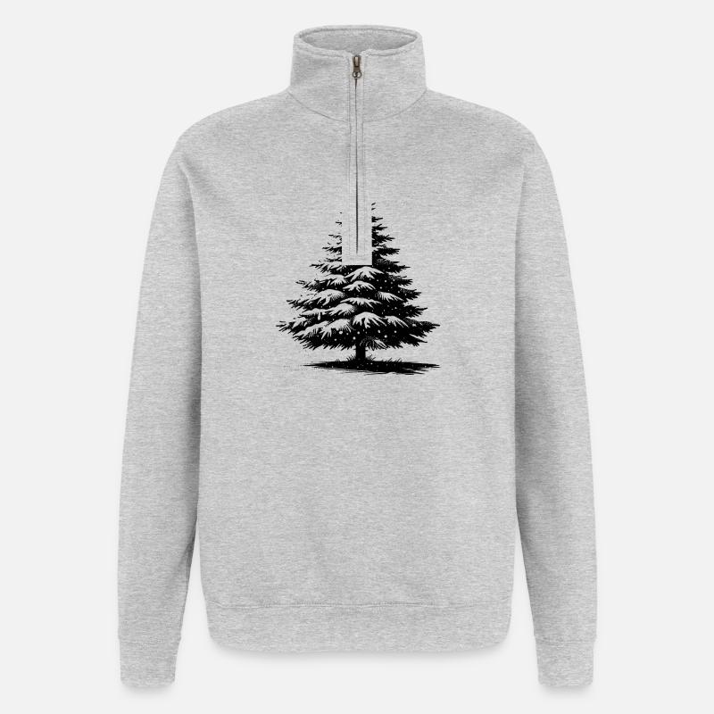 Schneebedeckte Weihnachtskiefer - Quarter-Zip-Sweatshirt - Grau meliert