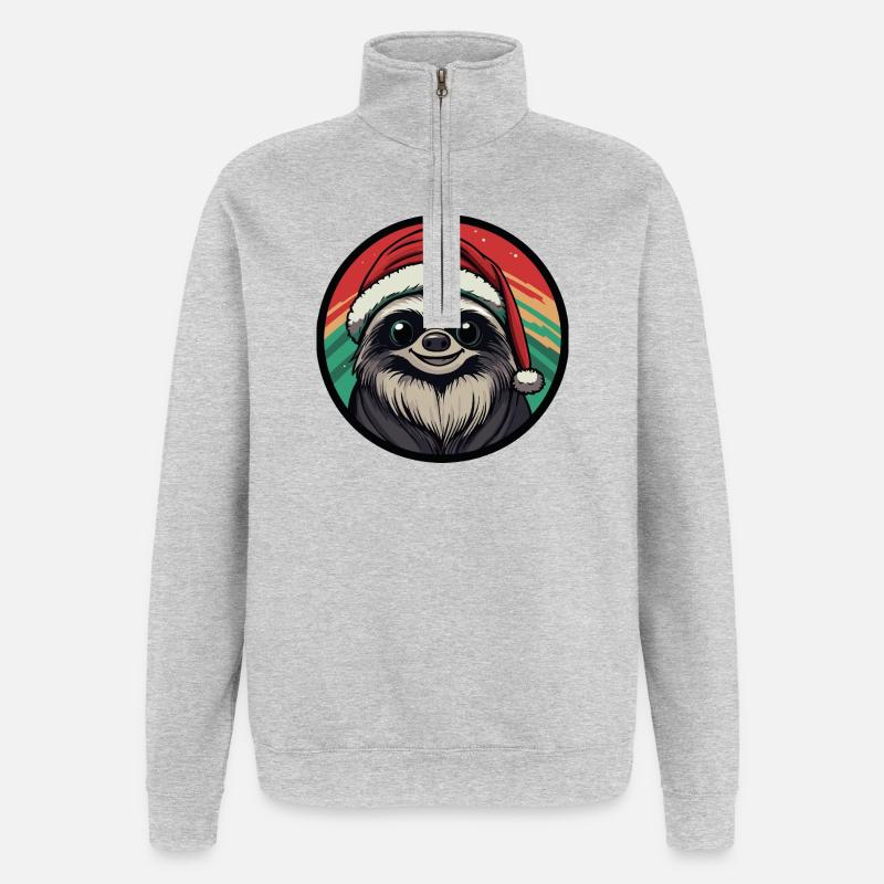 Weihnachts-Sloth im Santa-Hut - Quarter-Zip-Sweatshirt - Grau meliert