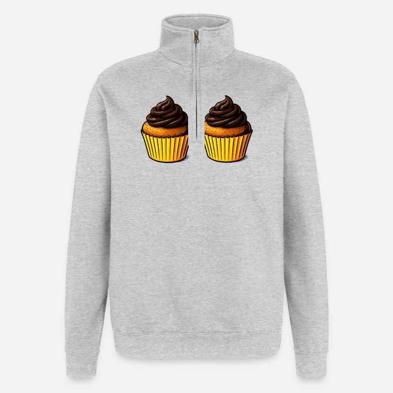 Délice du cupcake - Sweat à zip 1/4 - gris chiné