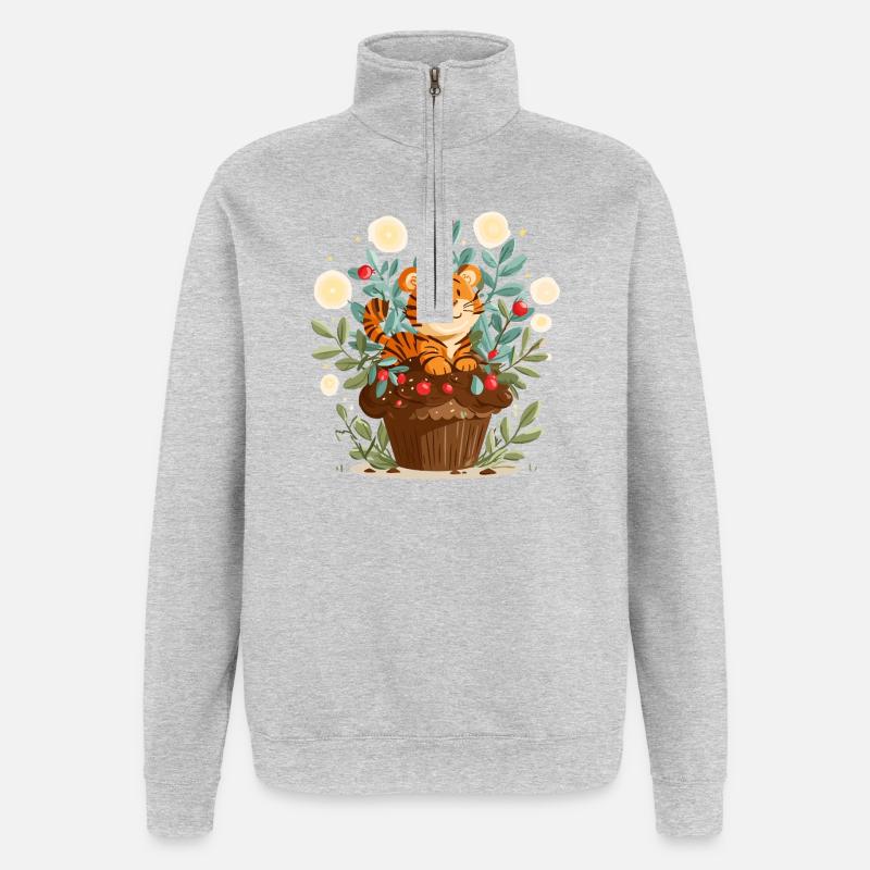 Kuscheltiger im Blumenkorb - Quarter-Zip-Sweatshirt - Grau meliert