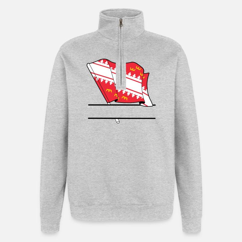 Drapeau d’Alsace avec boîte de texte - Sweat à zip 1/4 - gris chiné
