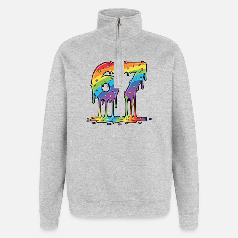 Rainbow 67 Meme-Feier - Quarter-Zip-Sweatshirt - Grau meliert