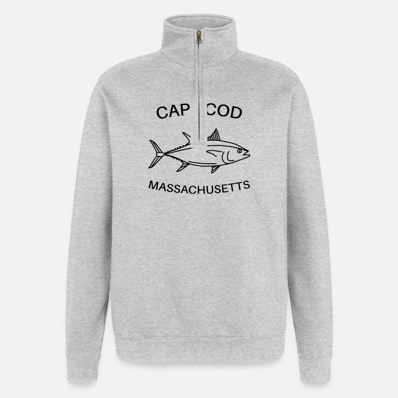 Cape Cod - Massachusetts États-Unis - Pêche - thon - Sweat à zip 1/4 - gris chiné
