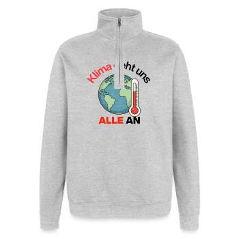 Le climat nous concerne tous. Agissez maintenant, Avenir maintenant - Sweat à zip 1/4 - gris chiné - Devant - AI Model Female 172 light (172cm) & AI Model Male 178 dark (178cm)
