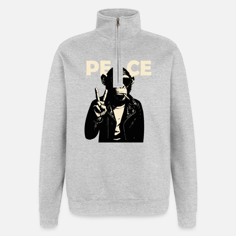Friedlicher Rebellenaffe - Quarter-Zip-Sweatshirt - Grau meliert