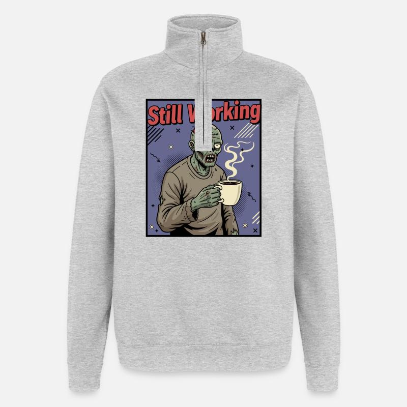 Still Working Zombie Kaffee - Quarter-Zip-Sweatshirt - Grau meliert