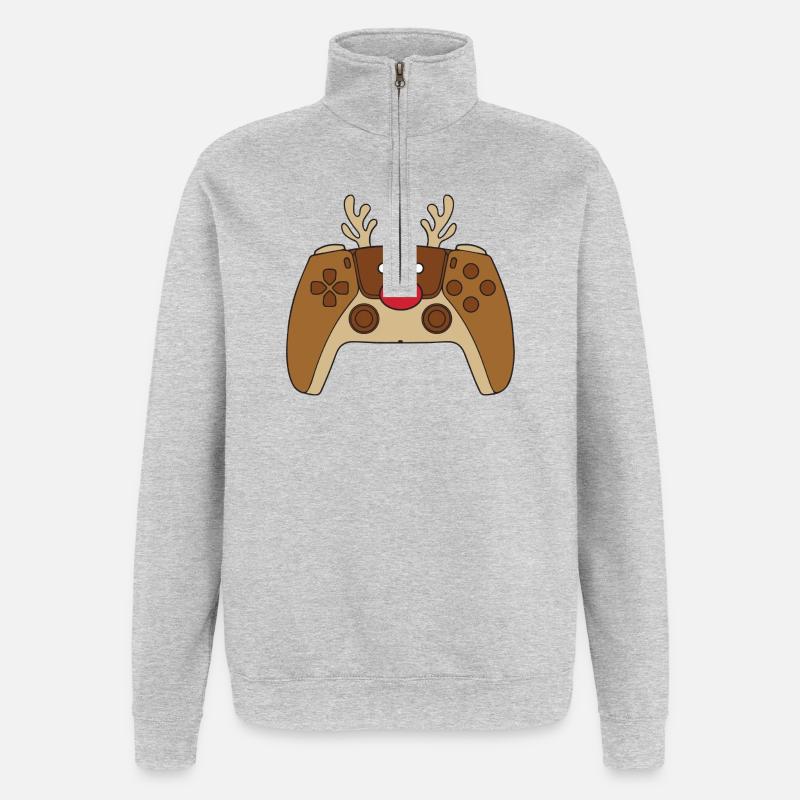 Reindeer Video Game Controller Christmas Player - Quarter-Zip Sweatshirt - heather grey