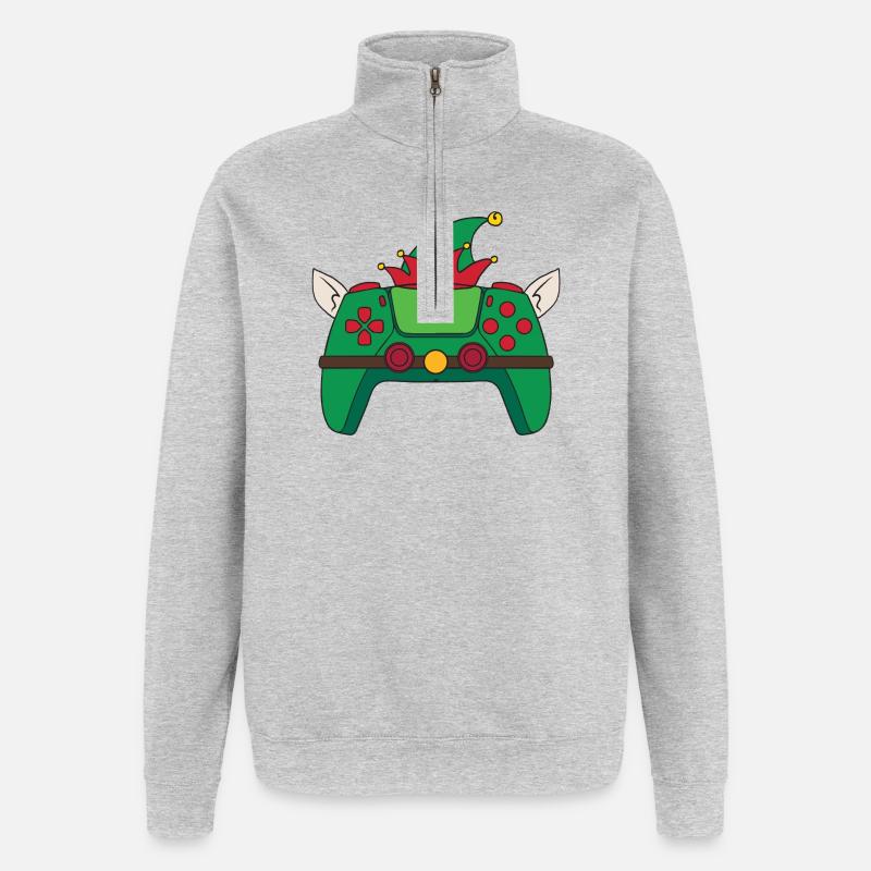 Elf Videospiel-Controller Weihnachts-Gamer-Elf - Quarter-Zip-Sweatshirt - Grau meliert