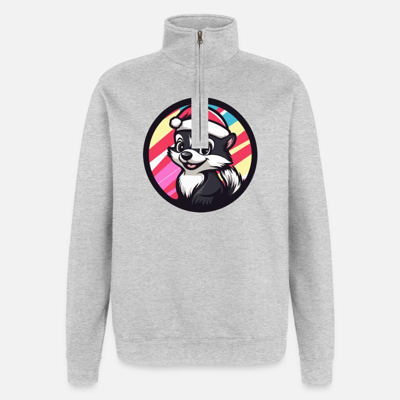 Weihnachts-Stinktier Karikatur - Quarter-Zip-Sweatshirt - Grau meliert