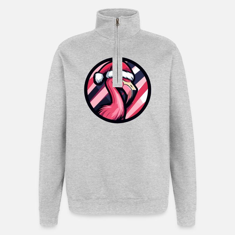 Flamingo Santa Weihnachtsdesign - Quarter-Zip-Sweatshirt - Grau meliert