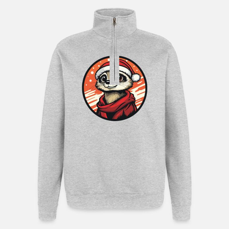 Erdmännchen  mit Santa-Hut - Quarter-Zip-Sweatshirt - Grau meliert