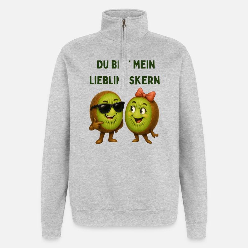 Lieblingskern Kiwis im Stil - Quarter-Zip-Sweatshirt - Grau meliert