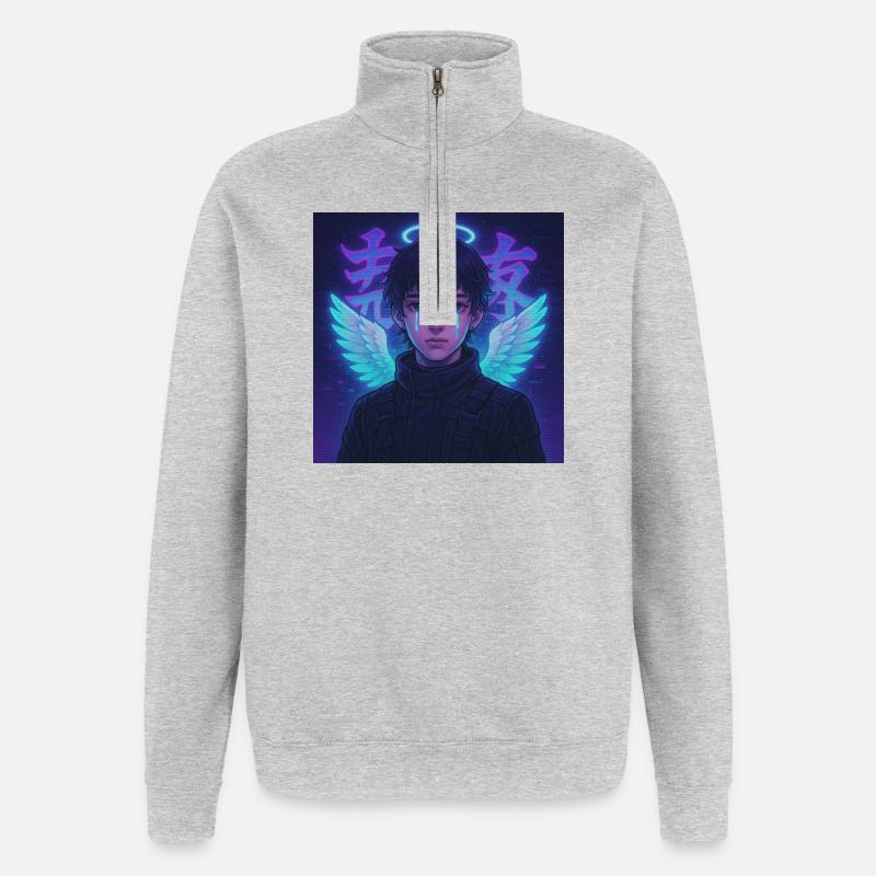 Cyberpunk Angel E-Boy Y2K Synthwave Art - Sweat à zip 1/4 - gris chiné