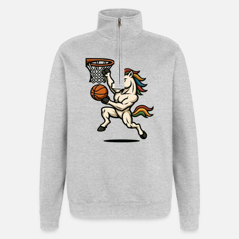 Regenbogen-Einhorn-Slam Dunk - Quarter-Zip-Sweatshirt - Grau meliert