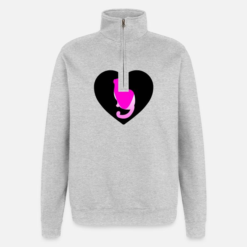 Chat - Sweat à zip 1/4 - gris chiné