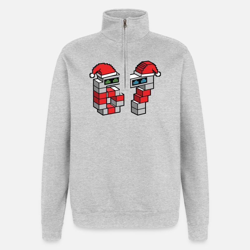 Pixel Robo Santa Duo 67 Meme - Quarter-Zip Sweatshirt - heather grey