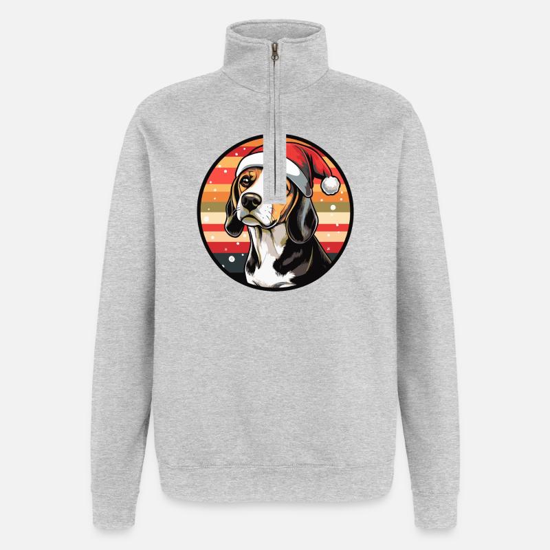 Beagle with Santa Claus hat - Quarter-Zip Sweatshirt - heather grey