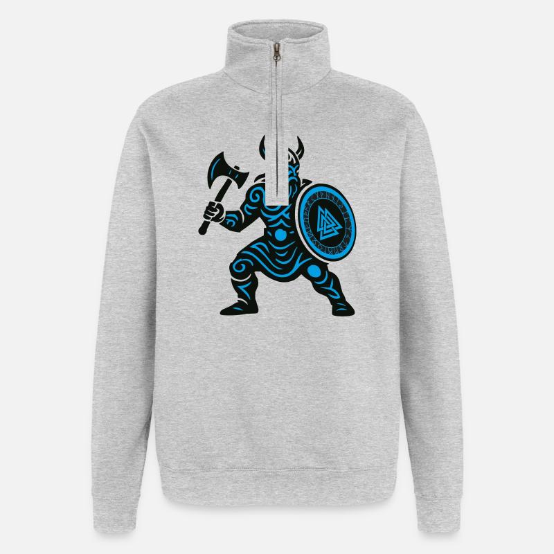 Guerrier Runique Viking à la hache - Sweat à zip 1/4 - gris chiné