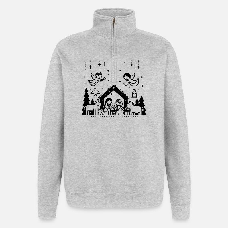 Weihnachtskrippe gezeichnet - Quarter-Zip-Sweatshirt - Grau meliert