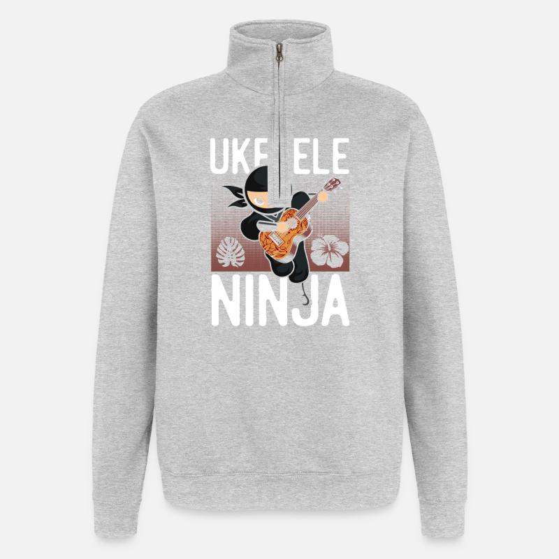 Hawaiian Ukulele Uke Ninja Ukulele - Quarter-Zip Sweatshirt - heather grey
