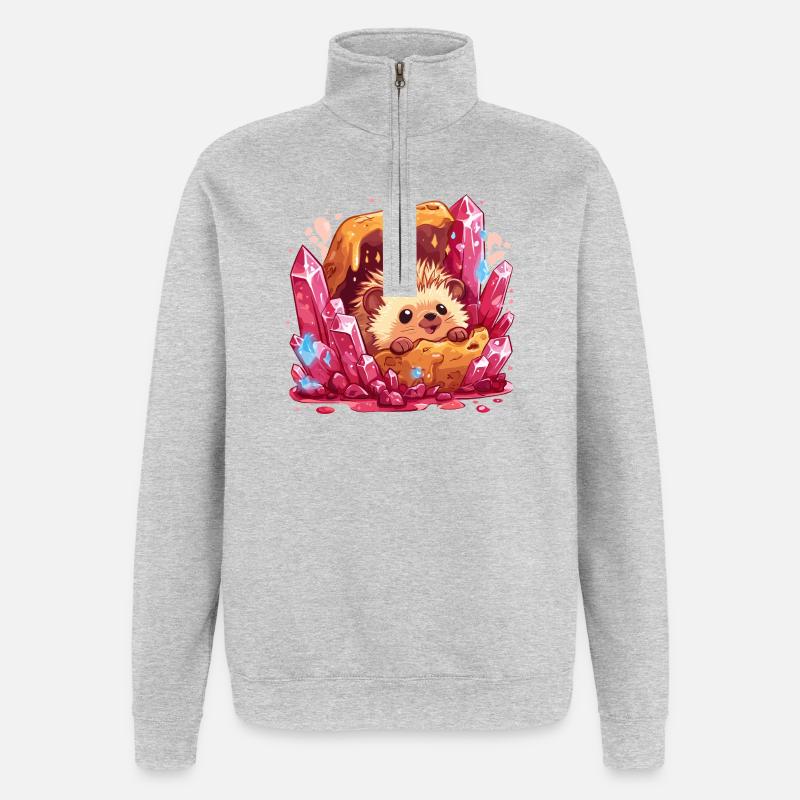 Hérisson dans un nid de miel cristallin - Sweat à zip 1/4 - gris chiné