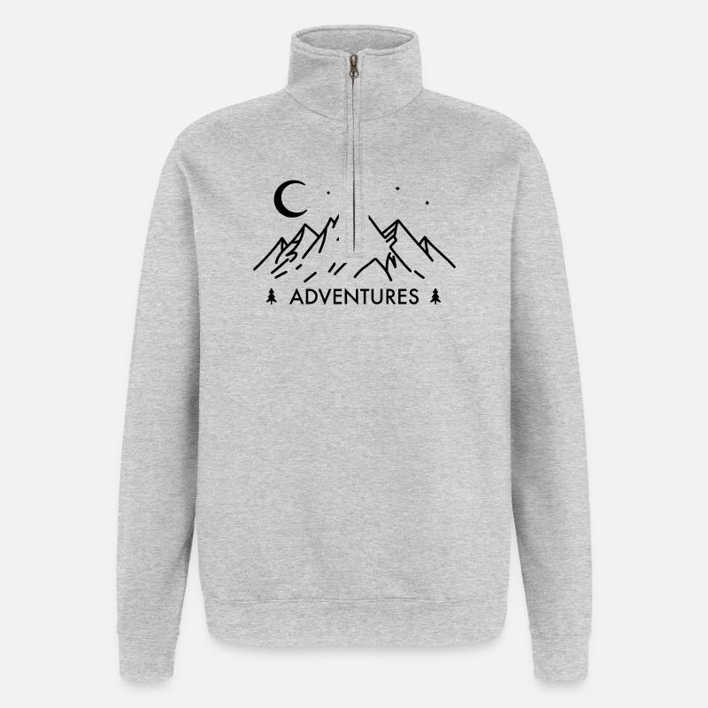 Berg Panorama mit Abenteuer Urlaub - Quarter-Zip-Sweatshirt - Grau meliert