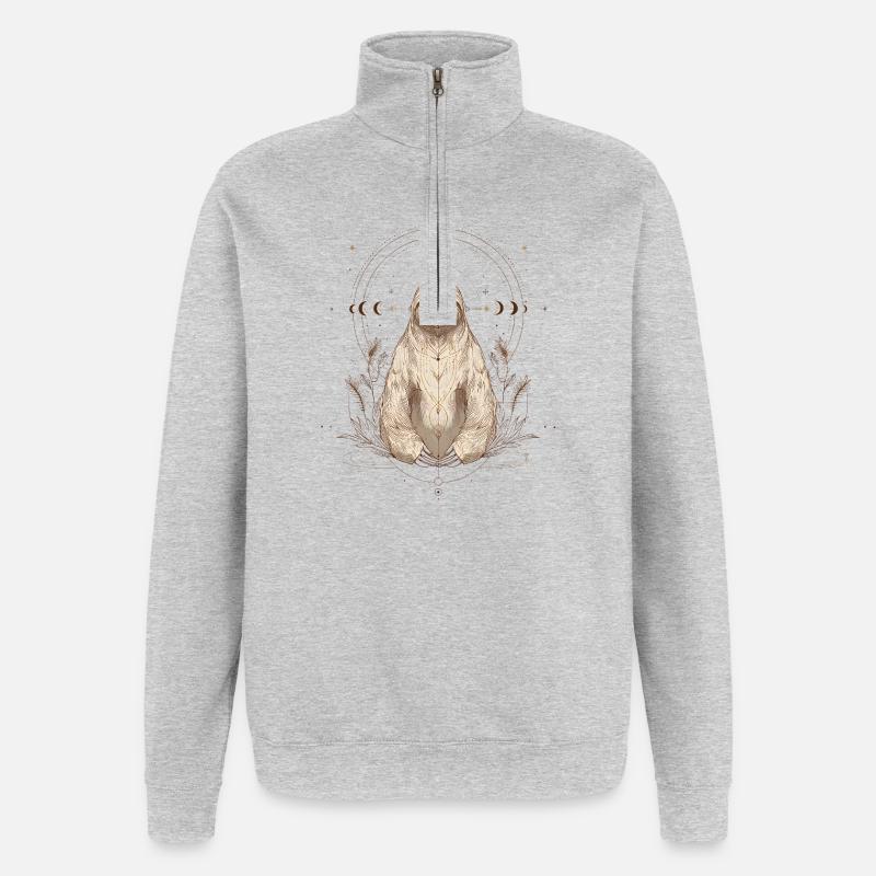 Faultier mit Mondphasen im Boho Stil - Quarter-Zip-Sweatshirt - Grau meliert