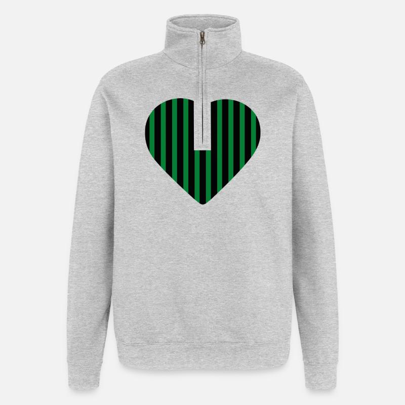 Cœur rayé vert contre noir vert-noir - Sweat à zip 1/4 - gris chiné