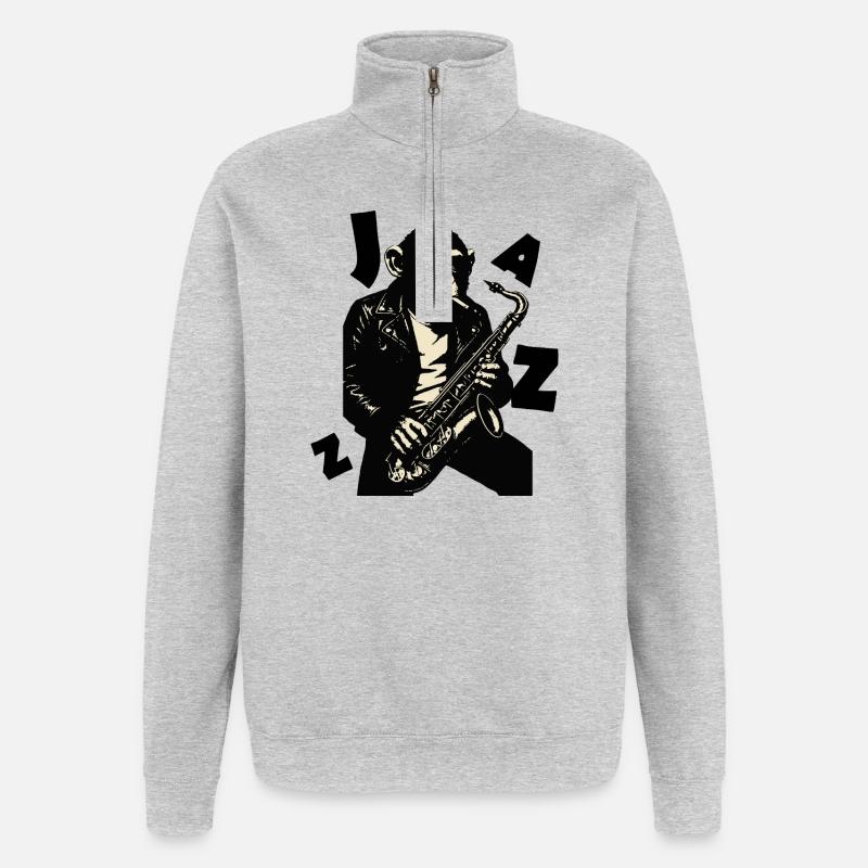 Saxophone Monkey in Leather Jacket - Quarter-Zip Sweatshirt - heather grey
