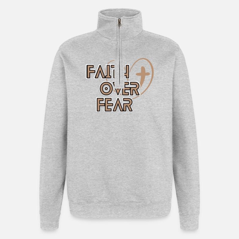 Glaube über Angst | Herz Design - Quarter-Zip-Sweatshirt - Grau meliert