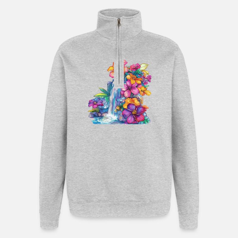 Cascade de fleurs à la cascade - Sweat à zip 1/4 - gris chiné