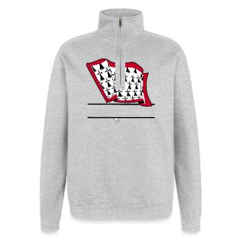 Limousin-Flaggen-Textraum - Quarter-Zip-Sweatshirt - Grau meliert - Vorne - AI Model Female 172 light (172cm) & AI Model Male 178 dark (178cm)