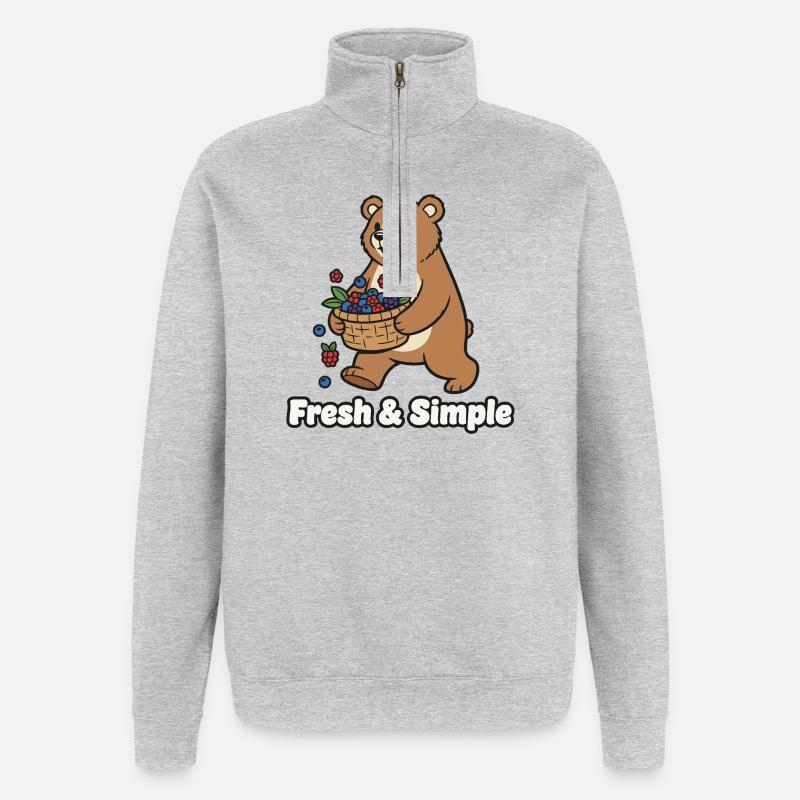 Beerenkorb-Bärchen Illustration - Quarter-Zip-Sweatshirt - Grau meliert