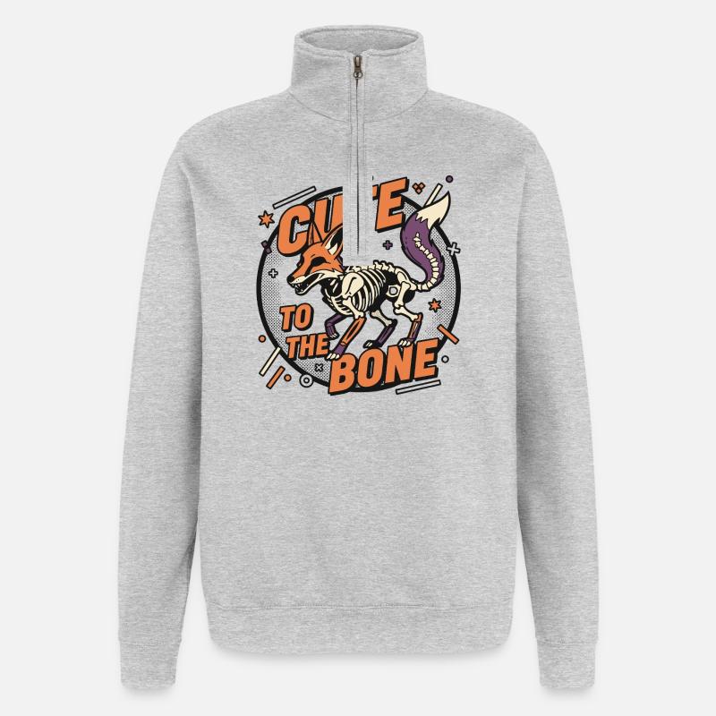 Skeleton Fox: Cute to the Bone - Quarter-Zip Sweatshirt - heather grey