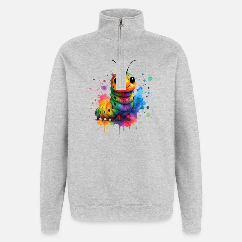 Papillon chenille - Sweat à zip 1/4 - gris chiné