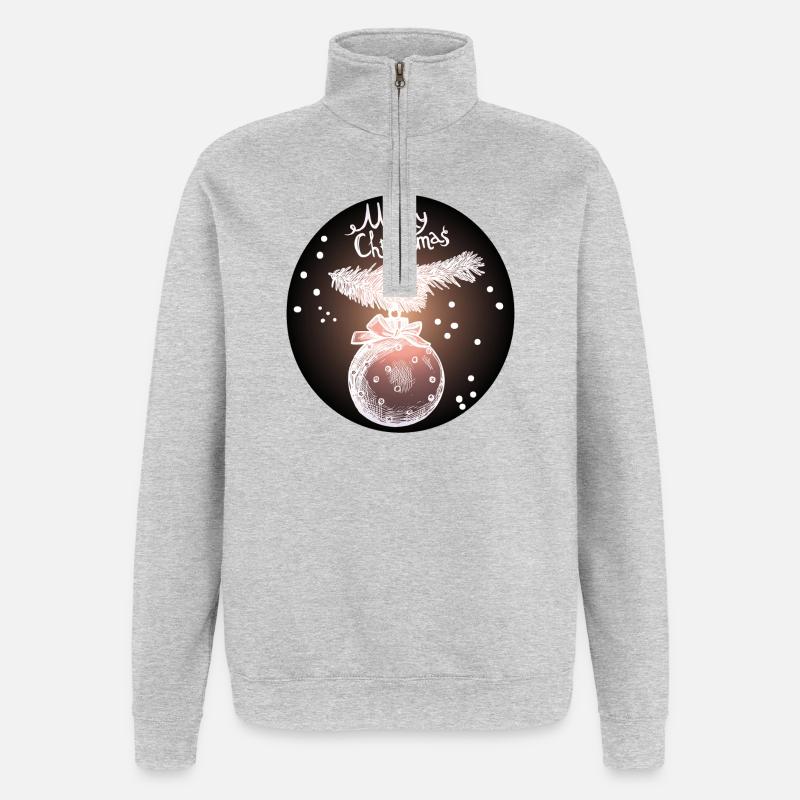Weihnachtskugel mit Tannenzweig - Quarter-Zip-Sweatshirt - Grau meliert