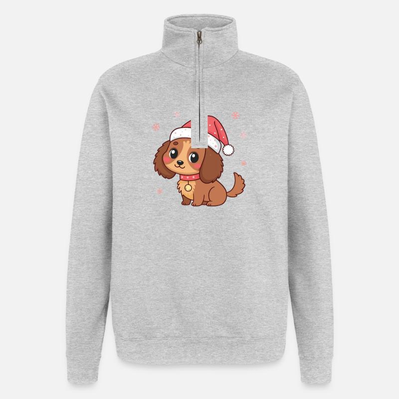 Chiot Noël au Chapeau Rouge - Sweat à zip 1/4 - gris chiné