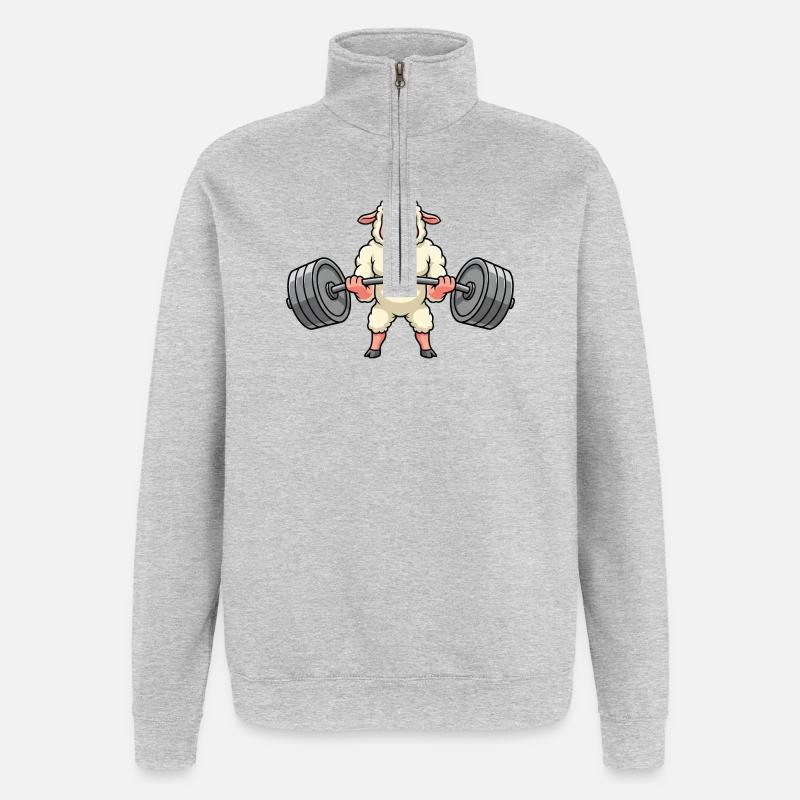 Starkes Schaf mit Hantel Krafttraining Cartoon - Quarter-Zip-Sweatshirt - Grau meliert