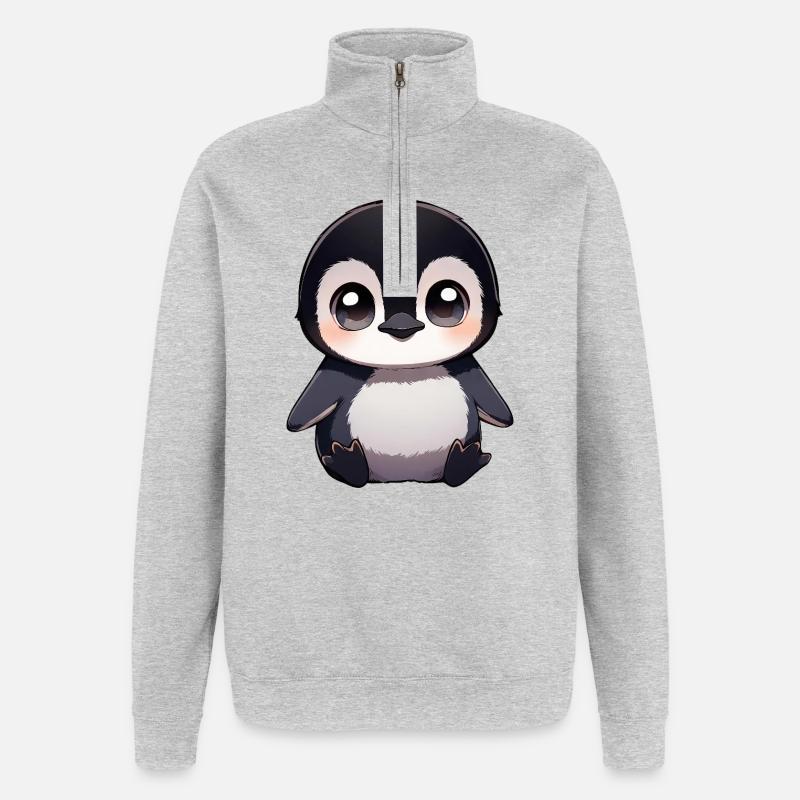 Mignonne Pingouin Cartoon Critter Kugger Lessive - Sweat à zip 1/4 - gris chiné