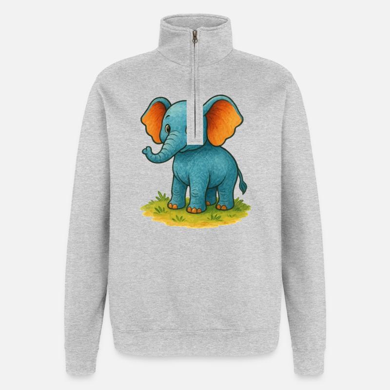 Elefant Comic - Quarter-Zip-Sweatshirt - Grau meliert