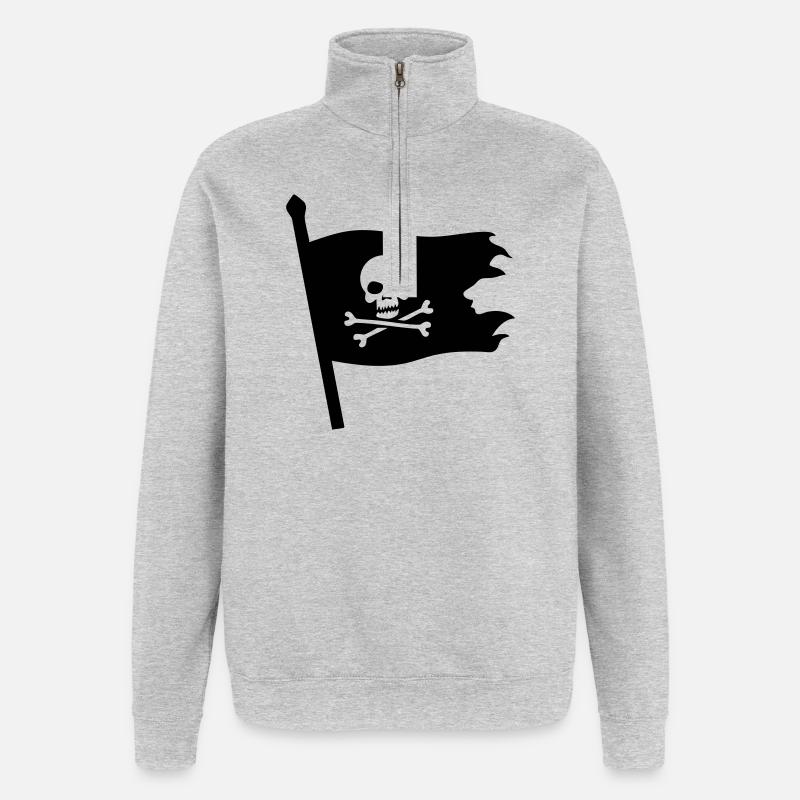 Le Crâne de Pirate Jolly Roger - Sweat à zip 1/4 - gris chiné
