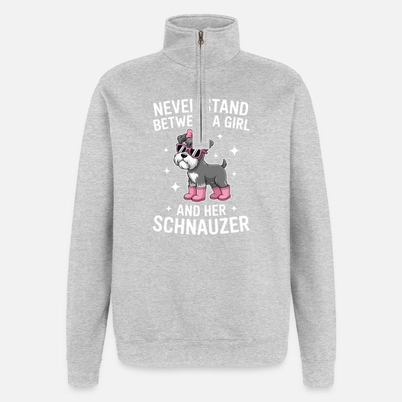 Drôles de Schnauzer : Cadeau Schnauzer - Sweat à zip 1/4 - gris chiné