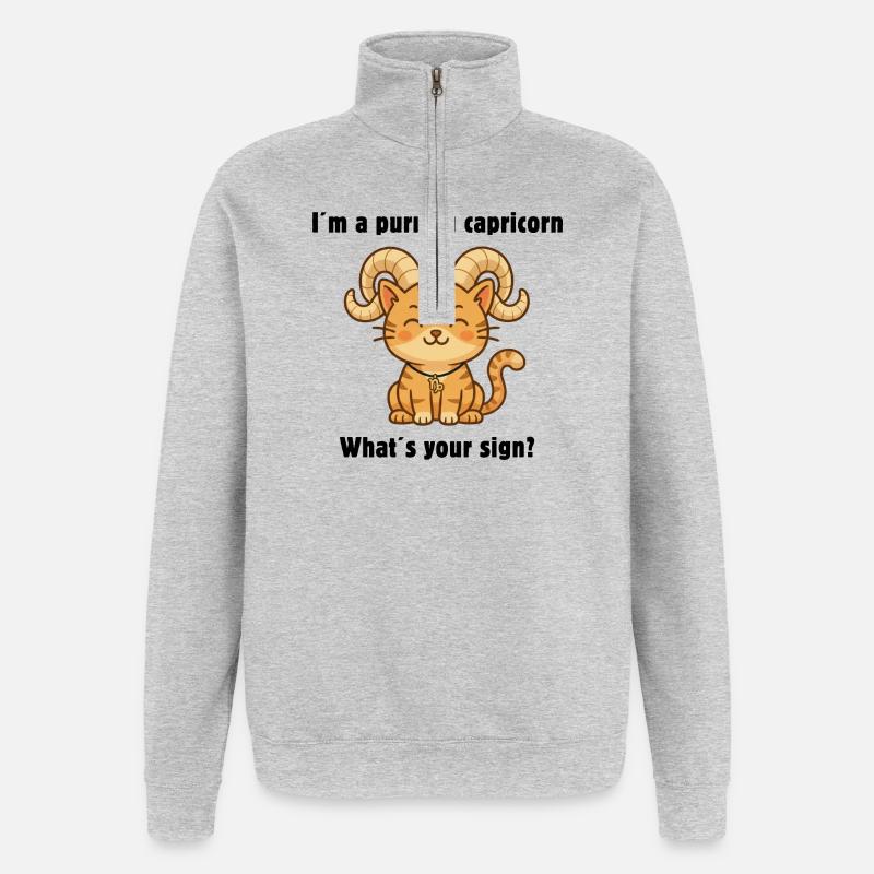 Süße Steinbock Katze – Sternzeichen mit Charme - Quarter-Zip-Sweatshirt - Grau meliert