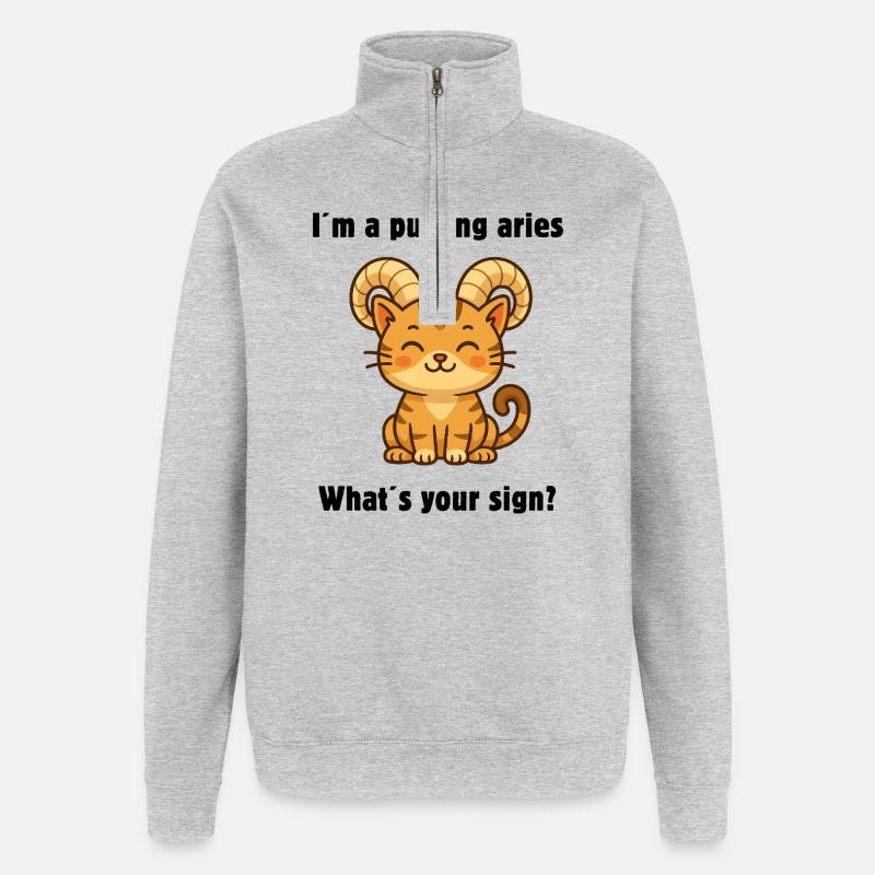 Süße Widder Katze – Starkes Sternzeichen Design - Quarter-Zip-Sweatshirt - Grau meliert