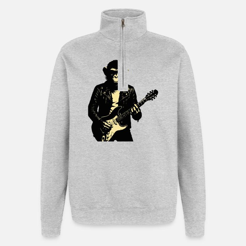 Rock Monkey Gitarrist in Leder - Quarter-Zip-Sweatshirt - Grau meliert